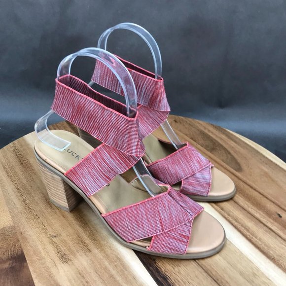 Lucky Brand Shoes - Lucky Brand Red Strappy Slip On Block Heel Sandals Womens Size 6 B